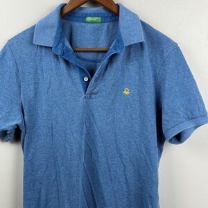 United Colors Of Benetton Mens Medium Blue Polo Shirt Short Sleeve Logo